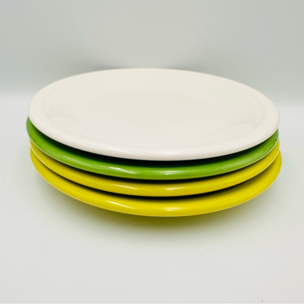 Set Of 4 Homer Laughlin Fiesta 7.25” Salad Plates 1 White, 2 Shades Of Green